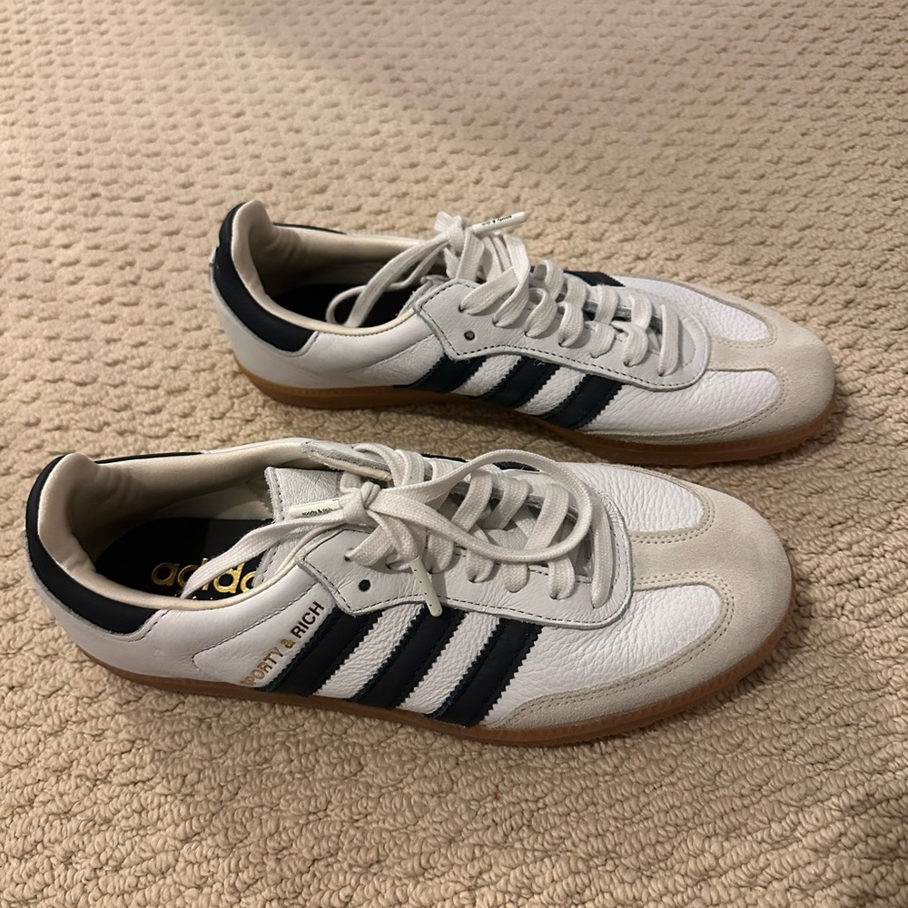 Adidas x sporty & rich navy/white sambas.